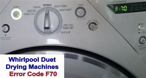 2009 whirlpool duet dryer wed9200sq1 acting crazy, won't heat or gets to hot or all lights start blinking or F70 - Answered by a verified Appliance Technician. We use cookies to give you the best possible experience on our website. ... My whirlpool duet dryer flashes code f70, I have unplugged the dryer for 30 minutes several times only to …